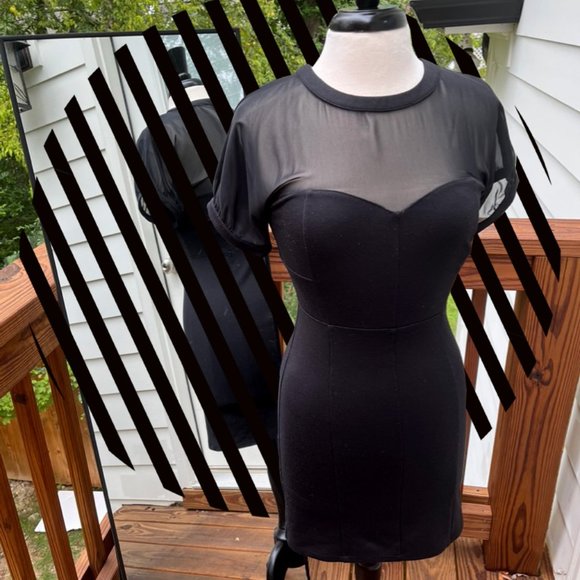 Robbi & Nikki Black Dress with Sheer Neckline and Polyester Body, Metal Zipper - Picture 1 of 7